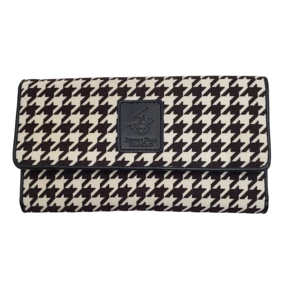 Beverly Hills Polo Club Wallet Cardholder Checkbook ID Holder Brown Houndstooth - Picture 1 of 9